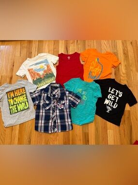 Assorted Kids size 4t Graphic Tees & Plaid Shirt - Mixed Colors
